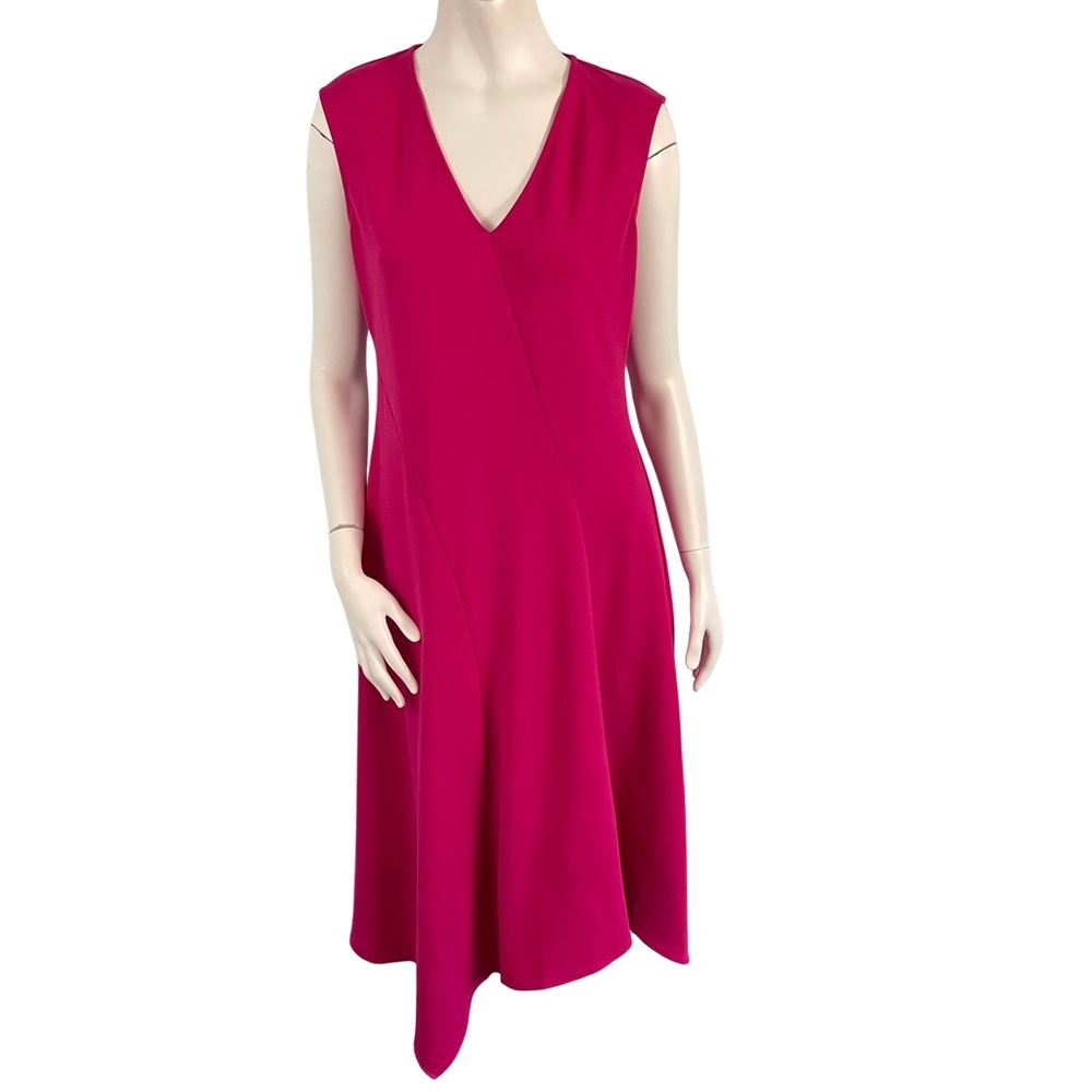 DKNY Sleeveless Midi Dress Asymmetrical Hem V-Neck - Small - Pink Cocktail Party